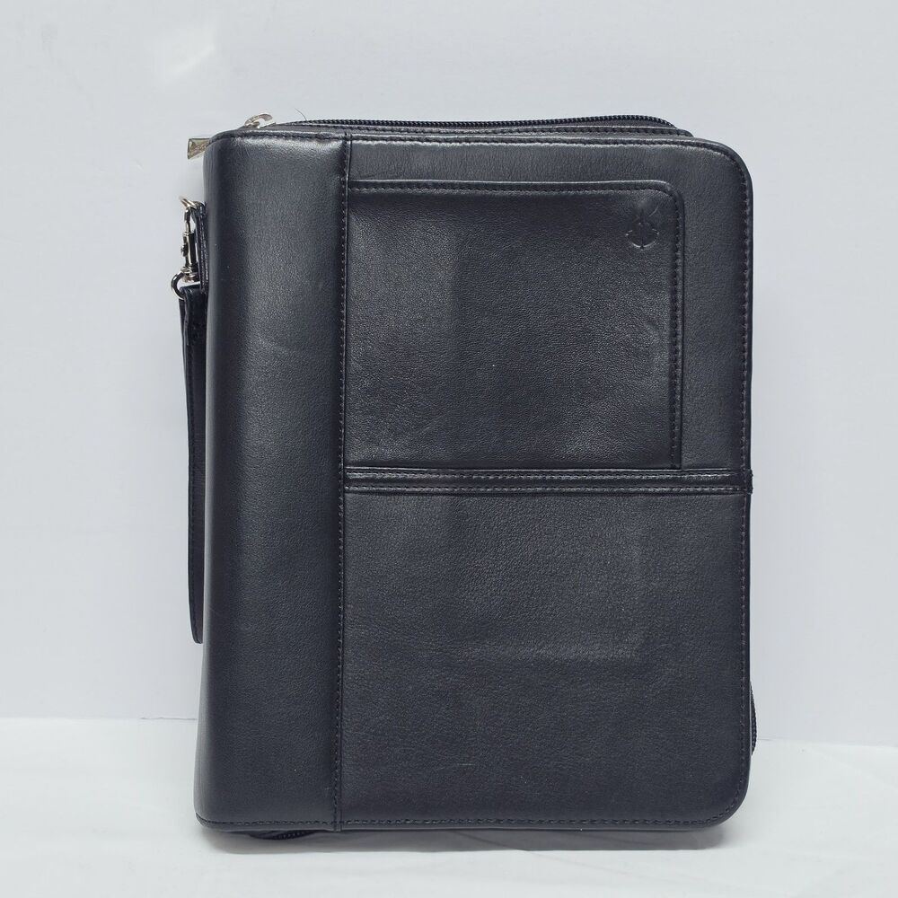 Vintage Franklin Covey 7 Rings Full Grain Nappa Black Leather Binder w/Window
